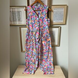 Vintage Laura Ashley Floral Bow Pocket Jumpsuit Romper Small